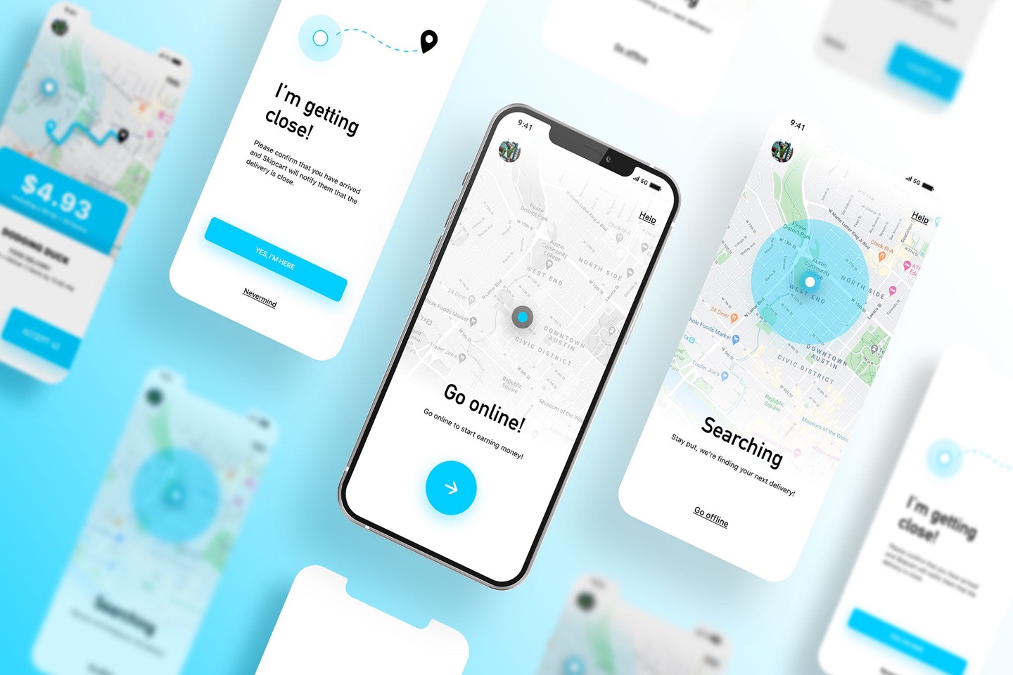 Skipcart driver app on iOS and Android